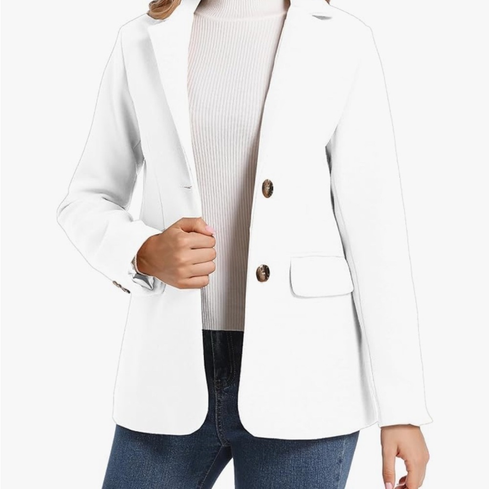 TONCHENGSD Women's Long Sleeve Two Button Wool Blend Blazer - Picture 2 of 4